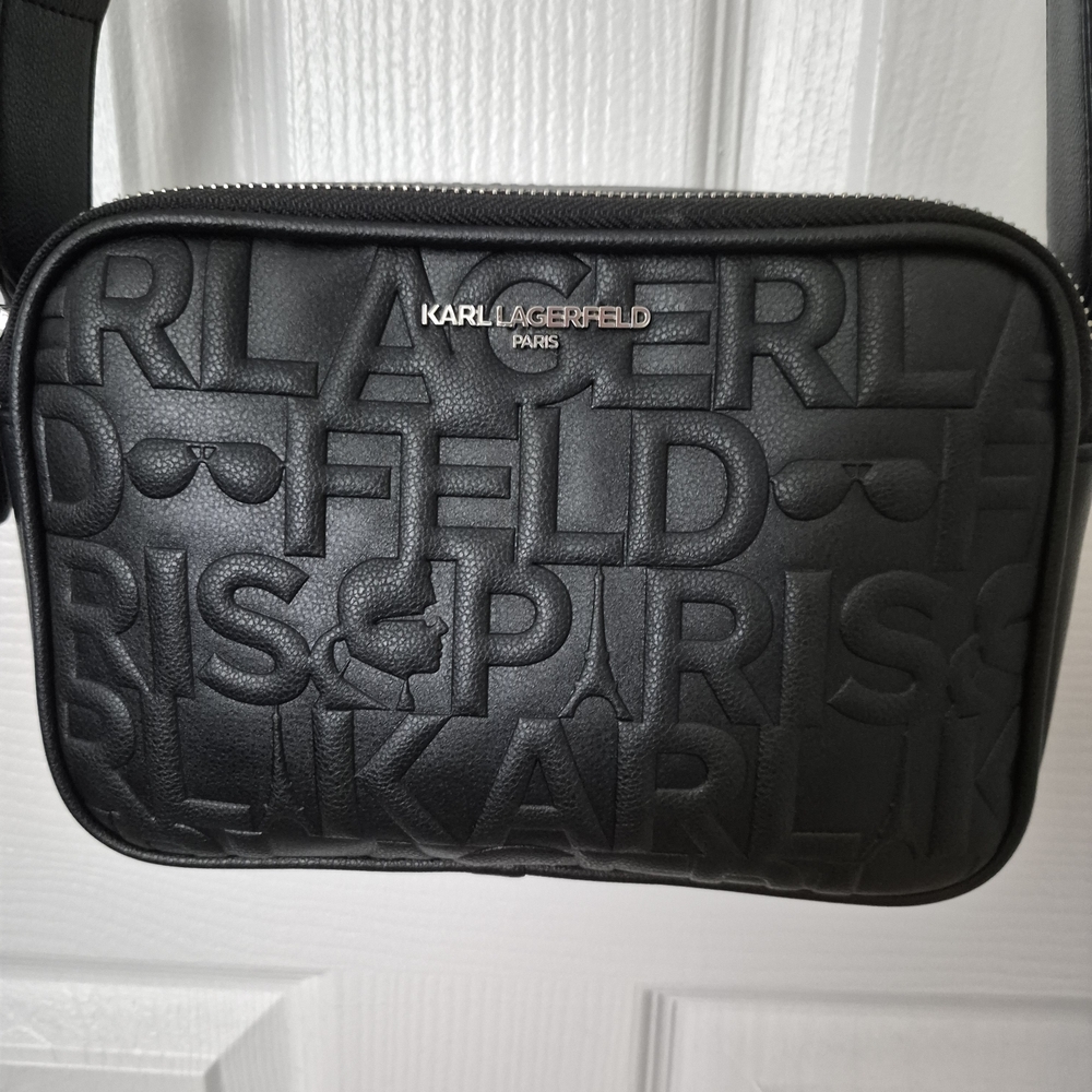 Karl Lagerfeld Black Embossed Adjustable Crossbody Bag
